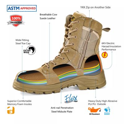 Safetoe H-9438 Beige S1P Suede Steel Toe