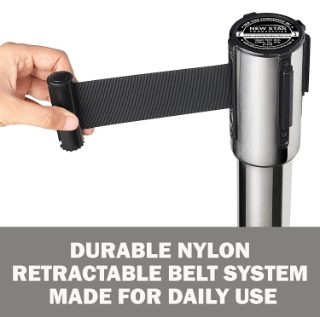 RETRACTABLE QUEUE POLE CROWD CONTROL BARRIER STAINLESS STEEL STANCHION WITH BELT