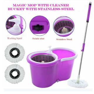 M 016 Purple Spin Mop Bucket with Wheels and 360 Degree Rotating Microfiber Mop Head