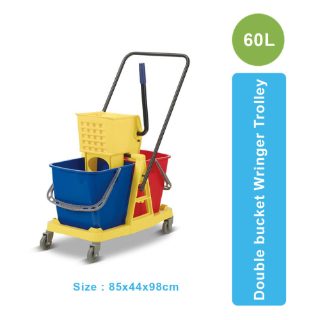 AF 8073 60 Liters Double Sided Wringer Mop Bucket Trolley for Professional Floor Cleaning