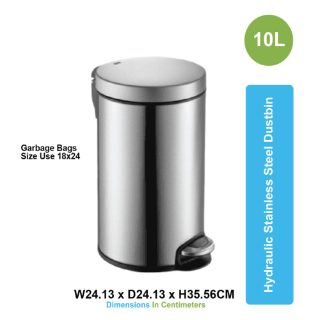 Household ASD 07 10 Litre Hydraulic Stainless Steel Dustbin with Foot Pedal