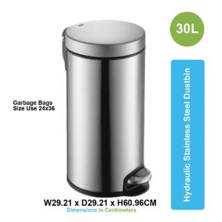 Household ASD 07 30 Litre Hydraulic Stainless Steel Dustbin with Foot Pedal