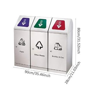 Industrial WN 009 Stainless Steel 3 in 1 Large Waste Bin for Waste Segregation