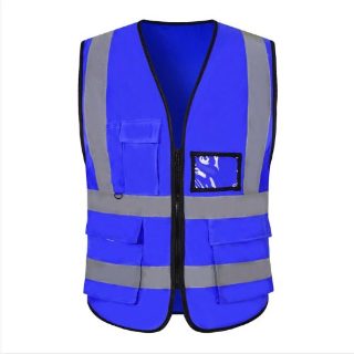 4 Pocket High Visibility Blue 140 GSM Safety Vest with Reflective Strips