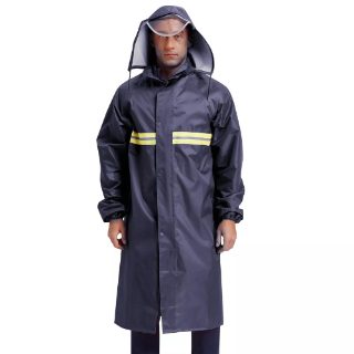 BL435 PVC Waterproof Long Rain Coat with Hood and Reflective Strip
