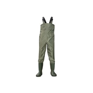 PVC Waterproof Green Fishing Wader Pants with Integrated Anti Slip Boots