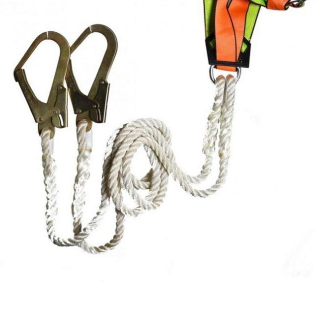 DOUBLE POLYAMIDE SAFETY LANYARD WITH SCAFFOLD HOOKS