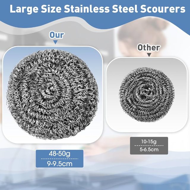 STAINLESS STEEL DISH-WASHING SCRUBBER SPONGE HEAVY DUTY KITCHEN SCOURING PAD