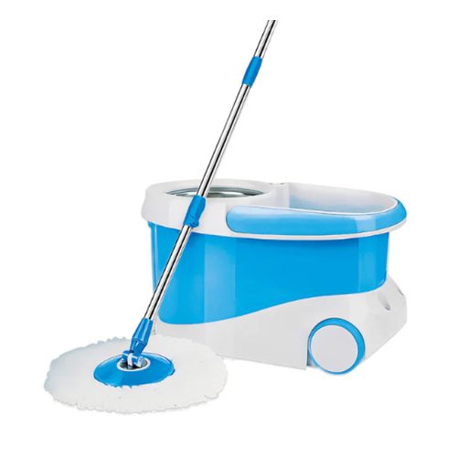 M 014B Rotating Spin Mop with Paddle Wringer and Microfiber Head for Wet Floor Cleaning