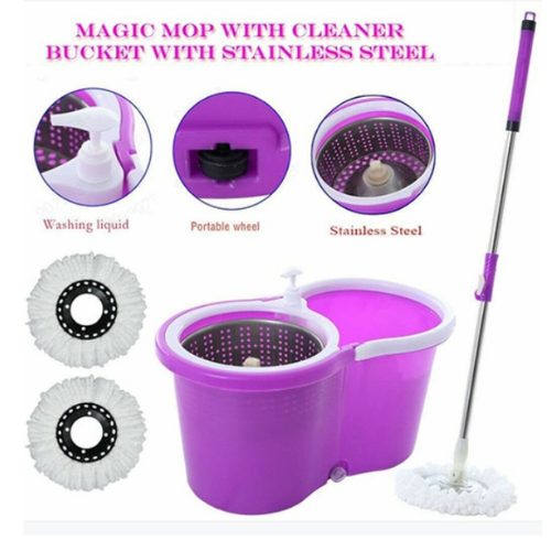 M 016 Purple Spin Mop Bucket with Wheels and 360 Degree Rotating Microfiber Mop Head