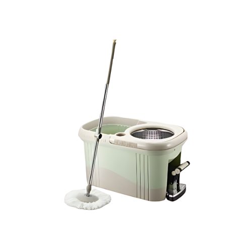 M016 B Green Pedal Operated Spin Mop Bucket with 360° Spin Microfiber Mop