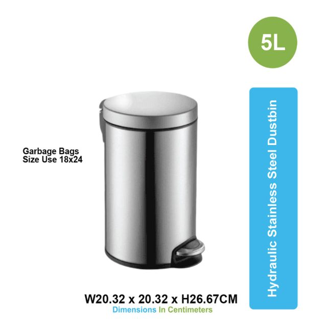 Household ASD 07 5 Litre Hydraulic Stainless Steel Dustbin with Paddle