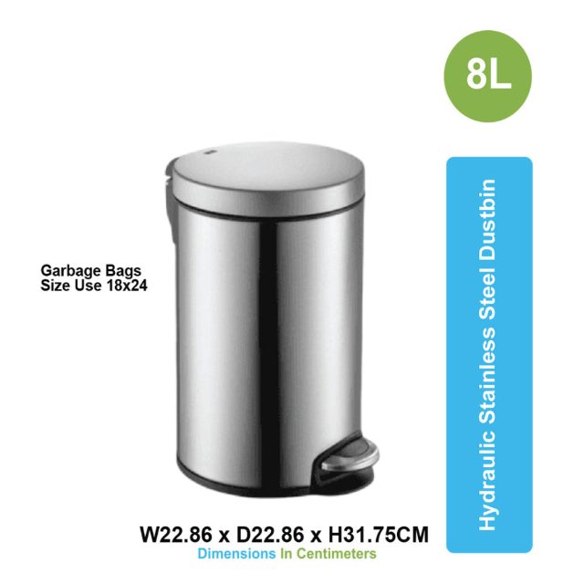 Household ASD 07 8 Litre Hydraulic Steel Dustbin with Foot Pedal