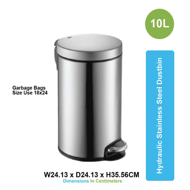 Household ASD 07 10 Litre Hydraulic Stainless Steel Dustbin with Foot Pedal