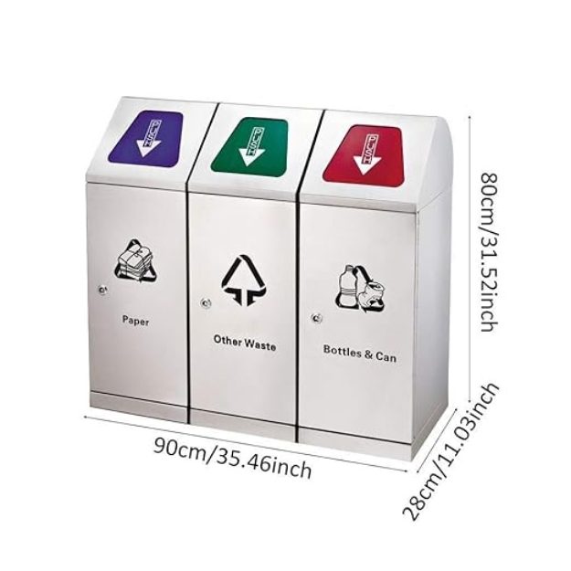 Industrial WN 009 Stainless Steel 3 in 1 Large Waste Bin for Waste Segregation