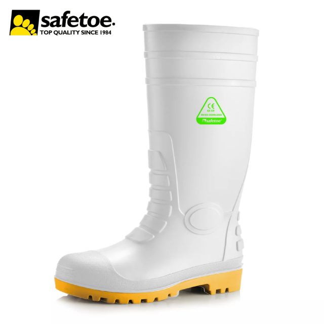 Safetoe W-6038 White AquaShield S5 SR Waterproof PVC Safety Rain Boots with Steel Toe Cap