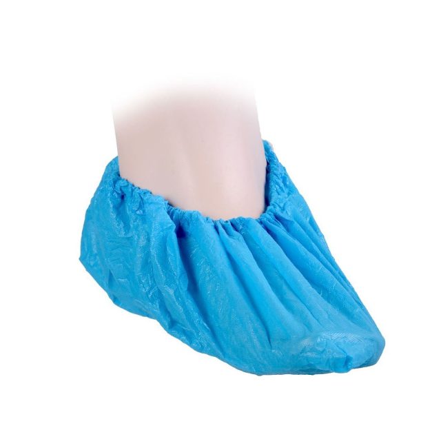 Disposable PE Waterproof Blue Shoe Covers with Elastic Opening and Anti Slip Surface