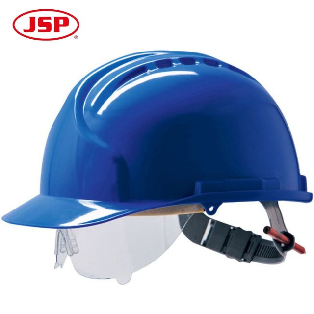 JSP MK7 Blue Electrical Safety Helmet with Retractable Visor and Slip Ratchet
