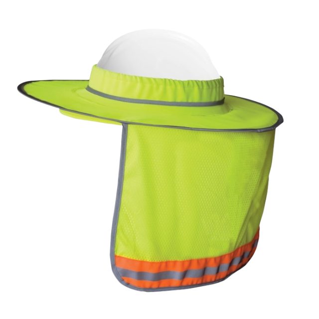 High Visibility SS67 Hard Hat Sunshade with Reflective Strips and Neck Protector