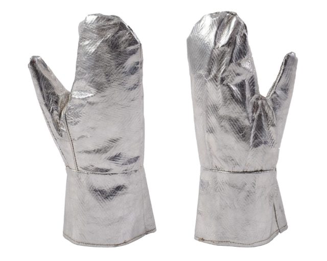 ALUMINUM FOIL & FIBER GLASS COATING FIRE RESISTANT SILVER PALM GLOVES