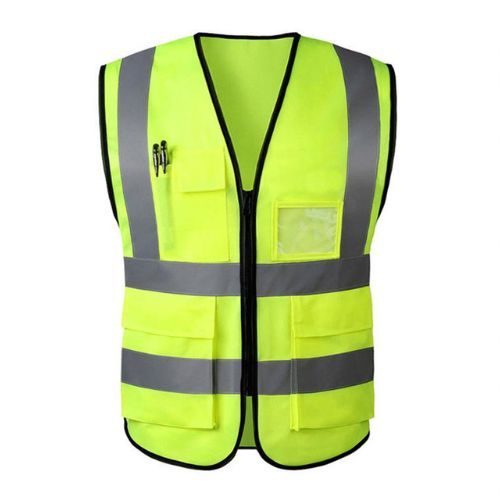 Breathable Reflective Safety Vest High Visibility Jacket with Zipper and Multiple Pockets