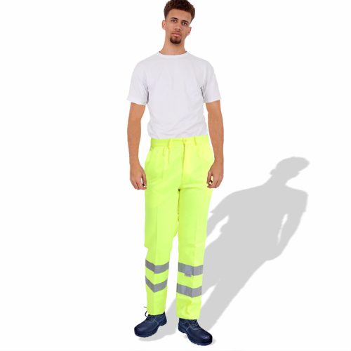 Prime Captain HVF3102 Polycotton High Visibility Fluorescent Safety Trousers with Reflective Tape